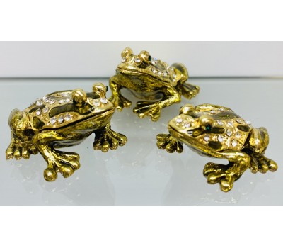 Сувенир - Металлическая шкатулка со стразами "набор Лягушек золотистые" 