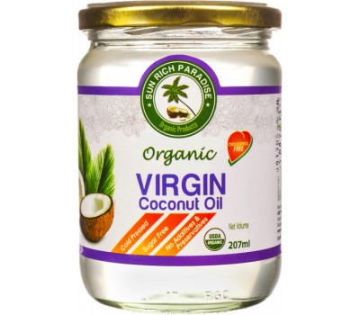 Кокосовое масло Пищевое Sun Rich Paradise, в Стеклянной банке (Organic Virgin Coconut Oil) нерафинированное, 500 мл